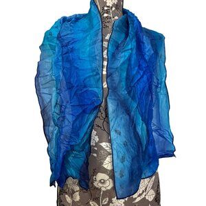 VTG Handprinted Batik Butterflies Silk Rectangular Scarf Metallic Gold Swirls